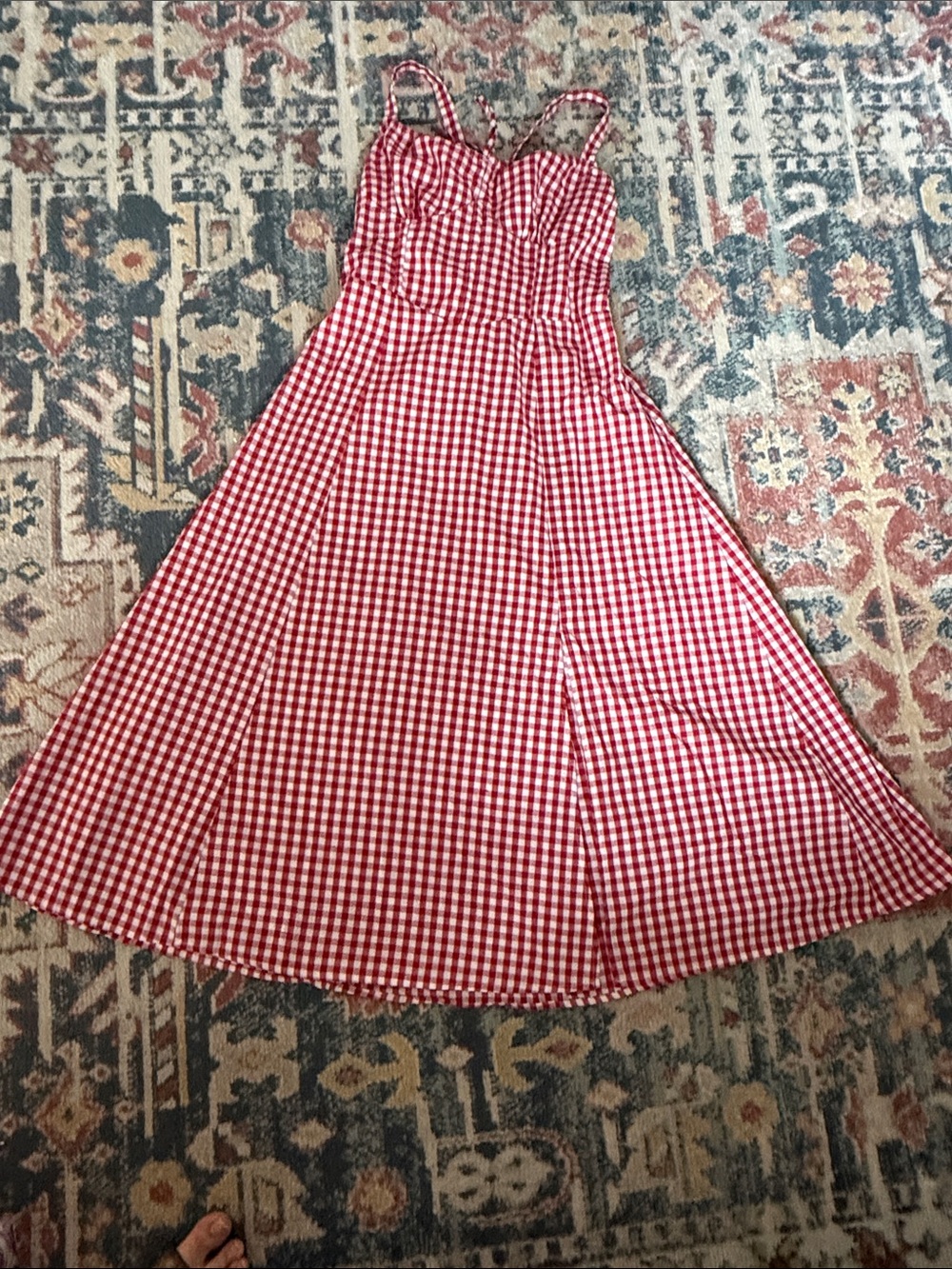 Womens Amazon L/XL Red Gingham Sundress with Spaghetti Straps
